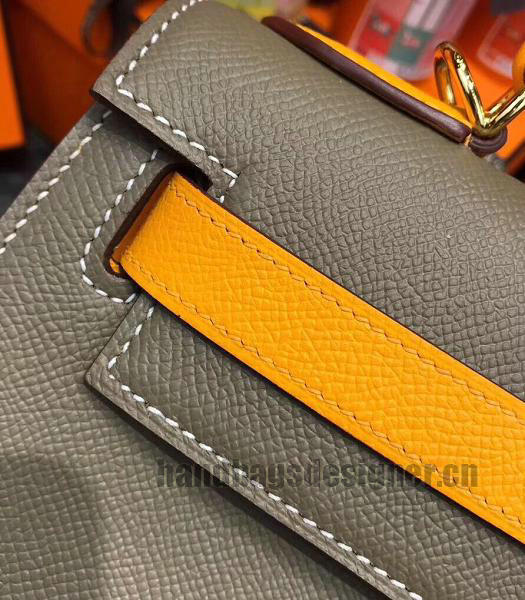 Hermes Kelly 28cm Elephant Grey/Yellow Imported Lambskin Leather Bag Golden Metal-2