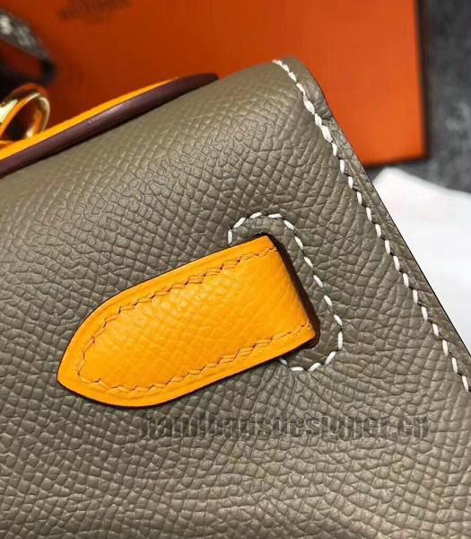 Hermes Kelly 28cm Elephant Grey/Yellow Imported Lambskin Leather Bag Golden Metal-5