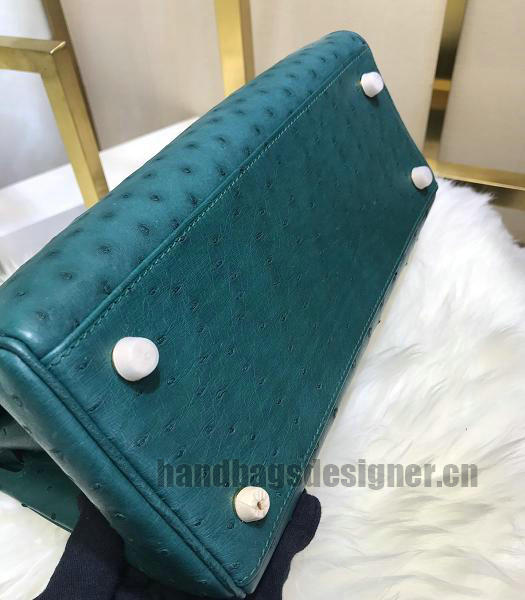 Hermes Kelly 28cm Green Real Ostrich Leather Bag Golden Metal-2
