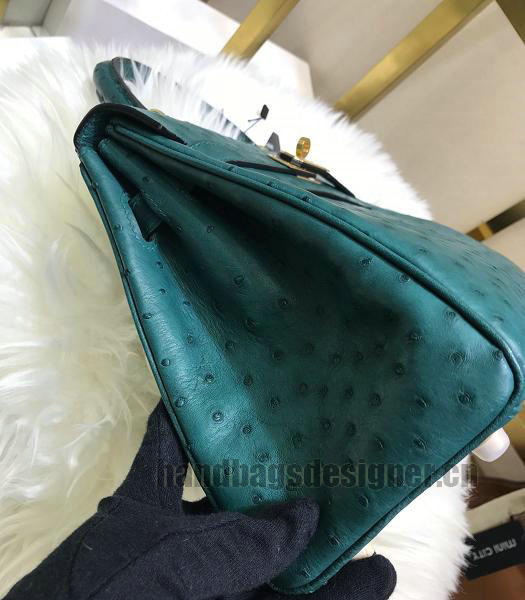 Hermes Kelly 28cm Green Real Ostrich Leather Bag Golden Metal-3