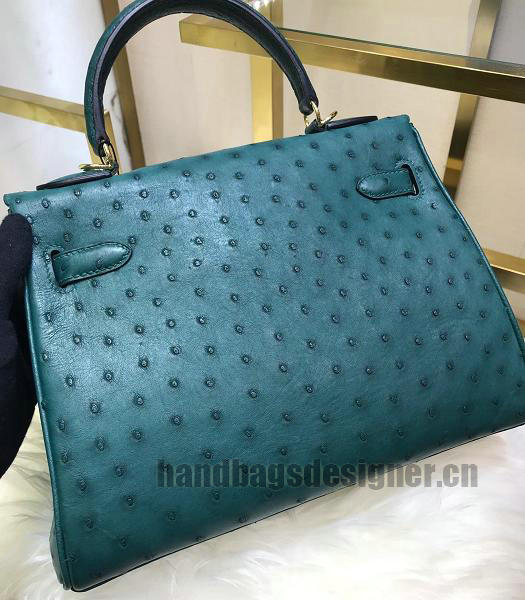 Hermes Kelly 28cm Green Real Ostrich Leather Bag Golden Metal-4