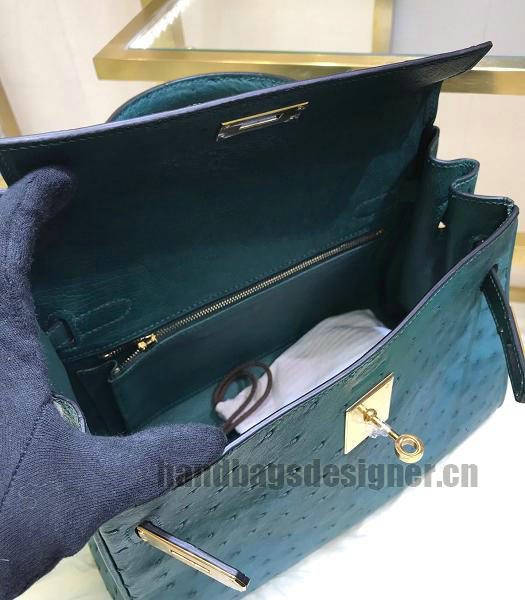 Hermes Kelly 28cm Green Real Ostrich Leather Bag Golden Metal-6
