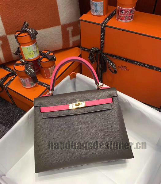 Hermes Kelly 28cm Grey/Pink Imported Lambskin Leather Bag Golden Metal-1