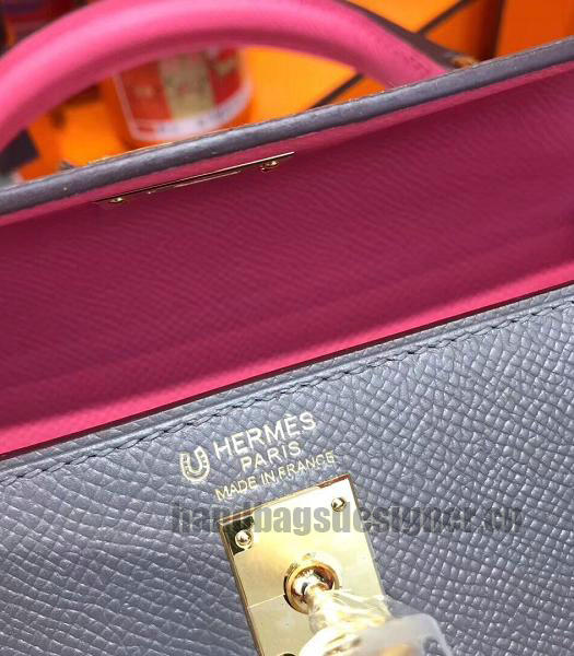 Hermes Kelly 28cm Grey/Pink Imported Lambskin Leather Bag Golden Metal-5
