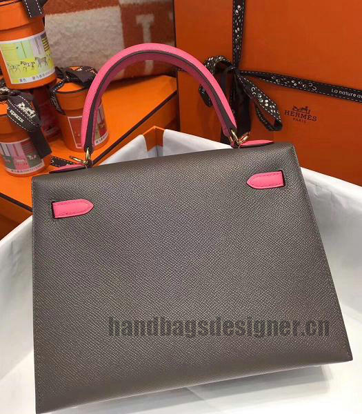 Hermes Kelly 28cm Grey/Pink Imported Lambskin Leather Bag Golden Metal-6