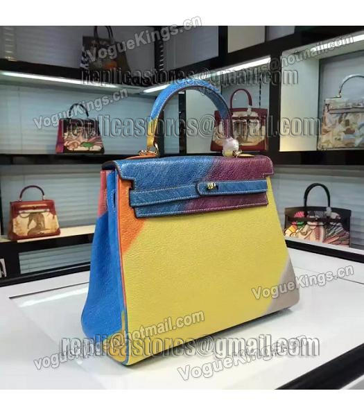 Hermes Kelly 28cm Original Leather Lace Tote Bag Blue&Yellow-2