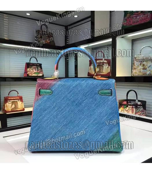 Hermes Kelly 28cm Original Leather Lace Tote Bag Blue&Yellow-3