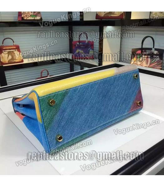 Hermes Kelly 28cm Original Leather Lace Tote Bag Blue&Yellow-4