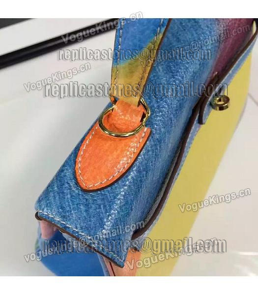 Hermes Kelly 28cm Original Leather Lace Tote Bag Blue&Yellow-6