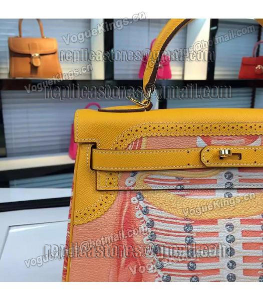 Hermes Kelly 28cm Original Leather Lace Tote Bag Yellow-3