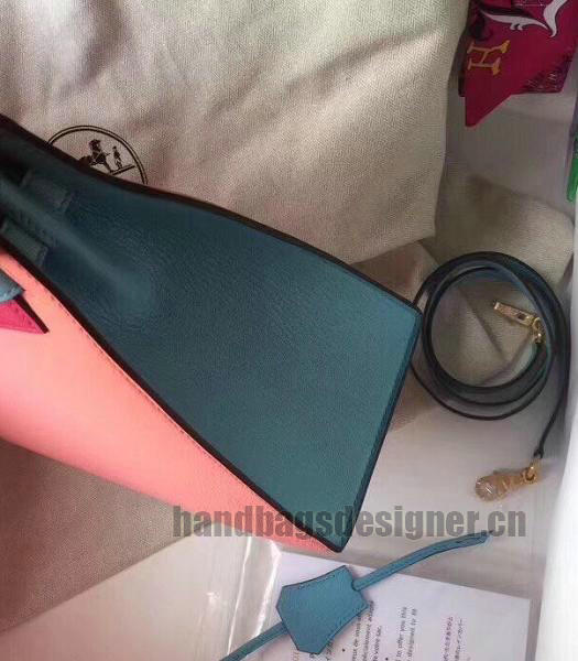 Hermes Kelly 28cm Pink/Blue Imported Lambskin Leather Bag Golden Metal-4