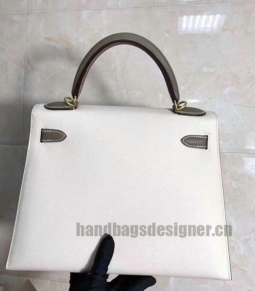 Hermes Kelly 28cm White/Grey Imported Lambskin Leather Bag Golden Metal-2