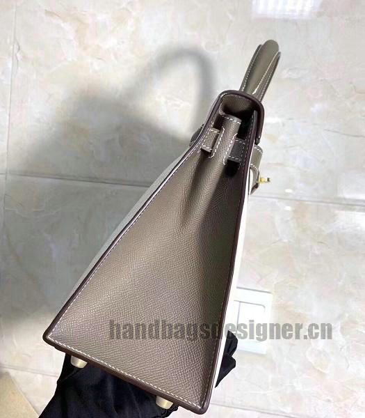 Hermes Kelly 28cm White/Grey Imported Lambskin Leather Bag Golden Metal-3