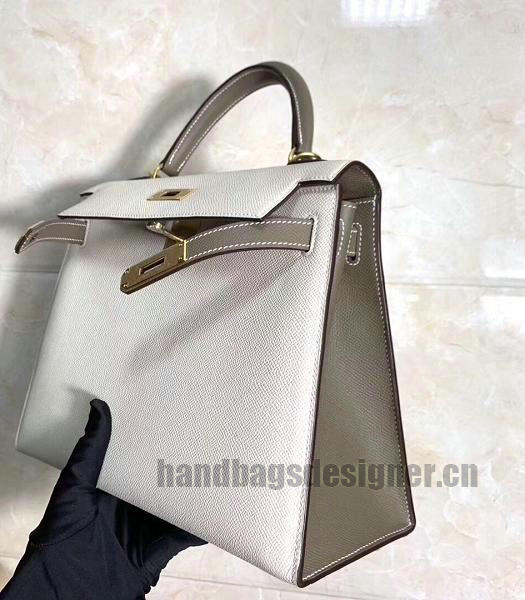 Hermes Kelly 28cm White/Grey Imported Lambskin Leather Bag Golden Metal-4
