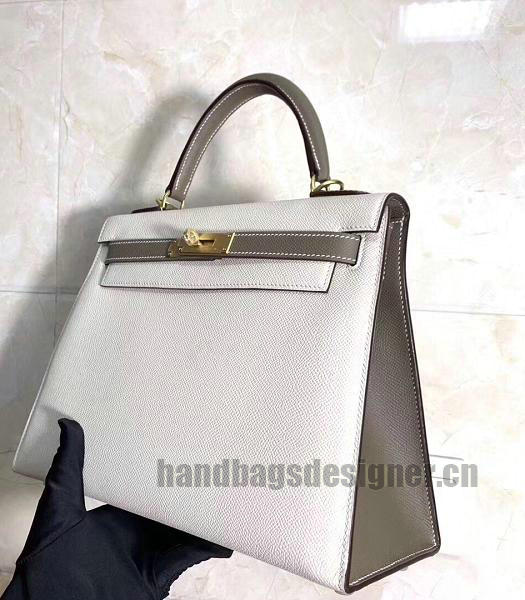 Hermes Kelly 28cm White/Grey Imported Lambskin Leather Bag Golden Metal-6