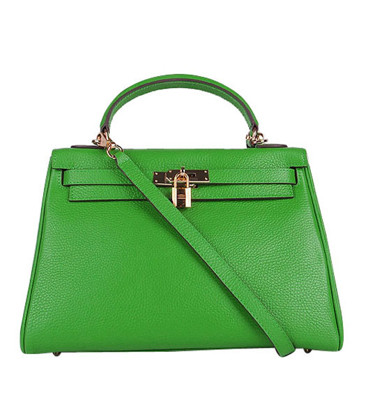Hermes Kelly 32cm Apple Green Togo Leather Bag with Golden Metal
