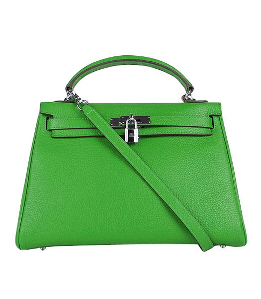 Hermes Kelly 32cm Apple Green Togo Leather Bag with Silver Metal