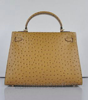 Hermes Kelly 32cm Apricot Ostrich Veins Leather Bag with Golden Metal-2