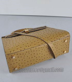 Hermes Kelly 32cm Apricot Ostrich Veins Leather Bag with Golden Metal-3