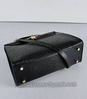 Hermes Kelly 32cm Black Ostrich Veins Leather Bag with Golden Metal-3