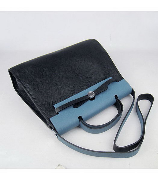 Hermes Kelly 32cm Black with Middle Blue Leather Silver Lock -2