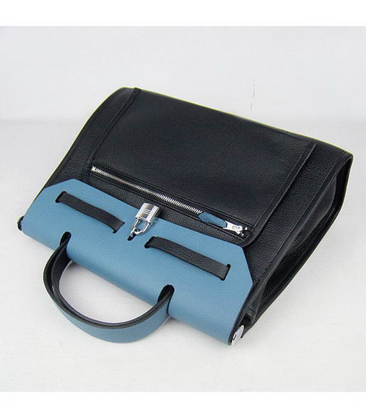 Hermes Kelly 32cm Black with Middle Blue Leather Silver Lock -3