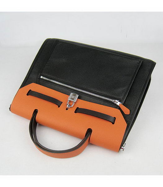Hermes Kelly 32cm Black with Orange Leather Silver Lock -2