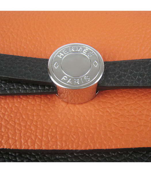 Hermes Kelly 32cm Black with Orange Leather Silver Lock -3