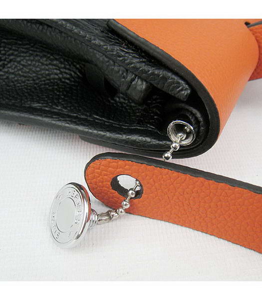 Hermes Kelly 32cm Black with Orange Leather Silver Lock -5