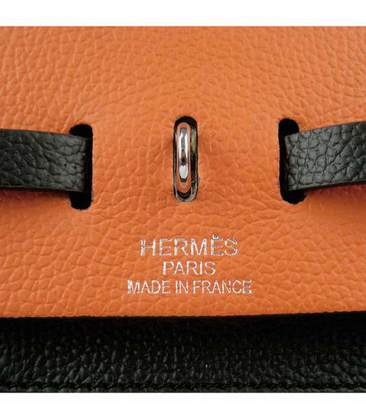 Hermes Kelly 32cm Black with Orange Leather Silver Lock -7