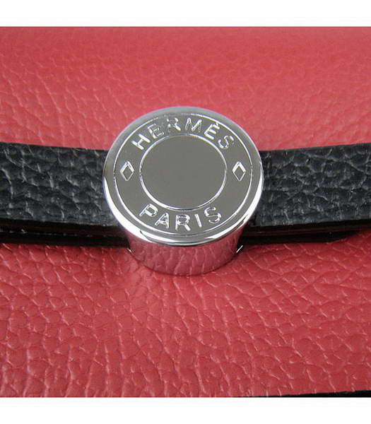 Hermes Kelly 32cm Black with Red Leather Silver Lock -3