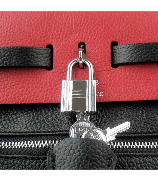 Hermes Kelly 32cm Black with Red Leather Silver Lock -4