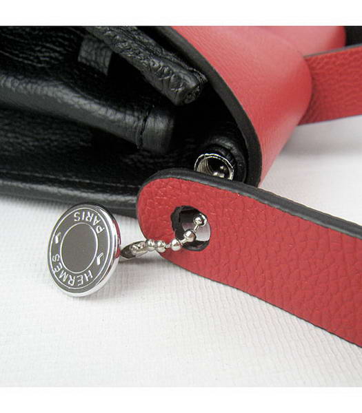 Hermes Kelly 32cm Black with Red Leather Silver Lock -5