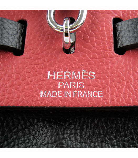 Hermes Kelly 32cm Black with Red Leather Silver Lock -7