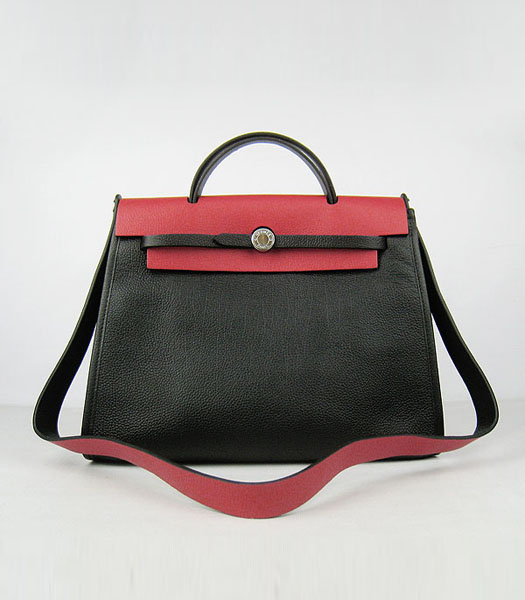 Hermes Kelly 32cm Black with Red Leather Silver Lock 
