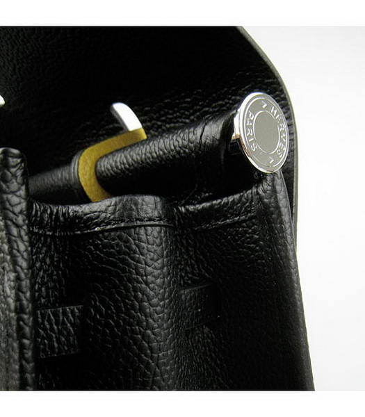 Hermes Kelly 32cm Black with Yellow Leather Silver Lock -6