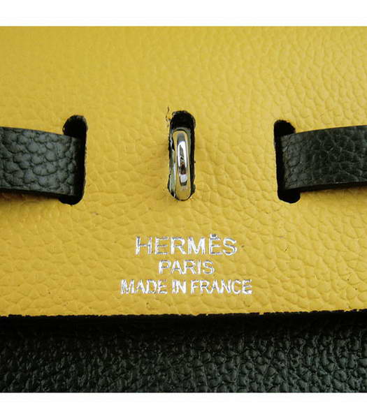 Hermes Kelly 32cm Black with Yellow Leather Silver Lock -7
