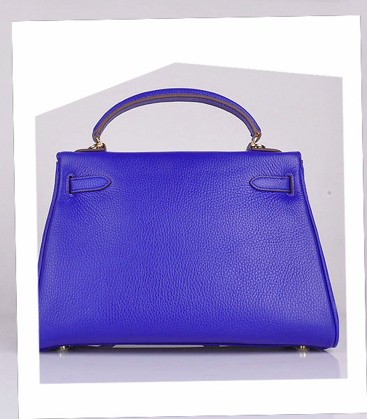 Hermes Kelly 32cm Electric Blue Calfskin Leather Bag with Golden Metal-2