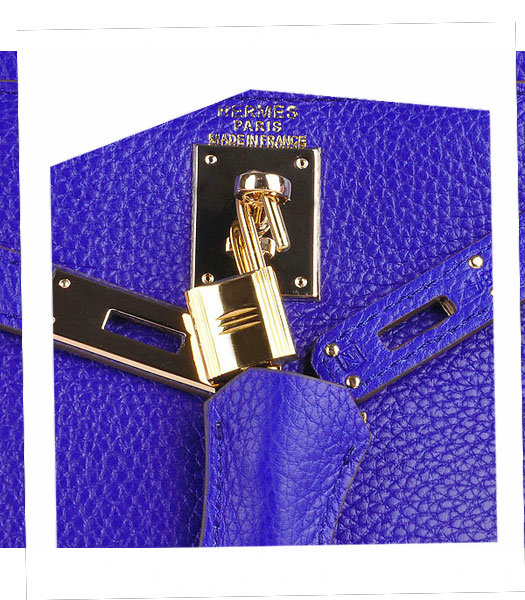 Hermes Kelly 32cm Electric Blue Calfskin Leather Bag with Golden Metal-4