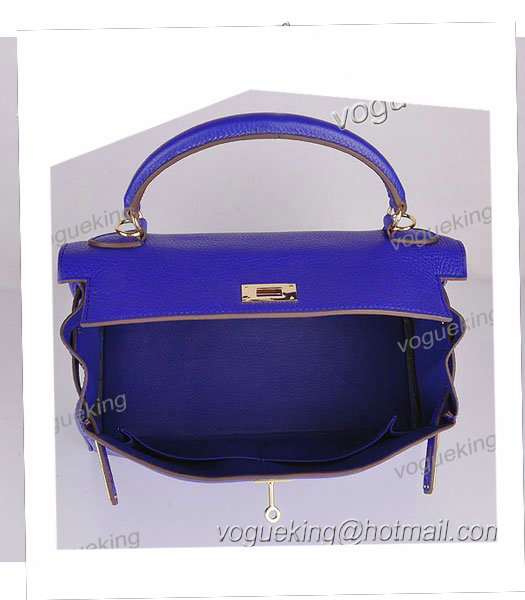 Hermes Kelly 32cm Electric Blue Calfskin Leather Bag with Golden Metal-6