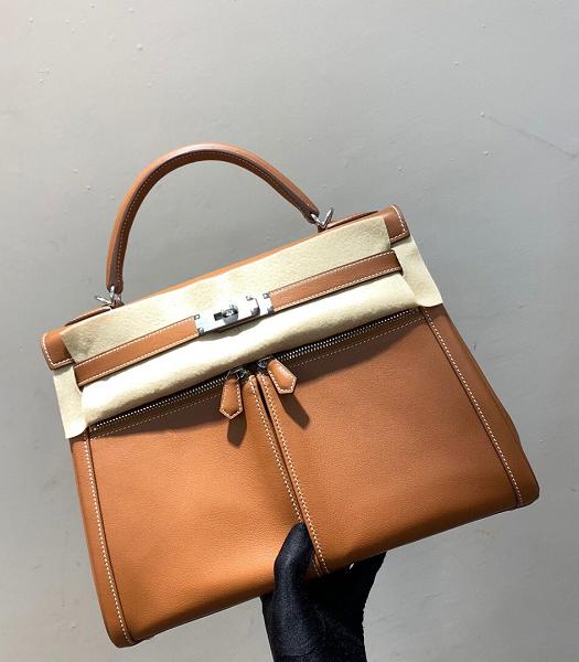 Hermes Kelly 32cm Lakis Bag Brown Imported Swift Leather Silver Metal