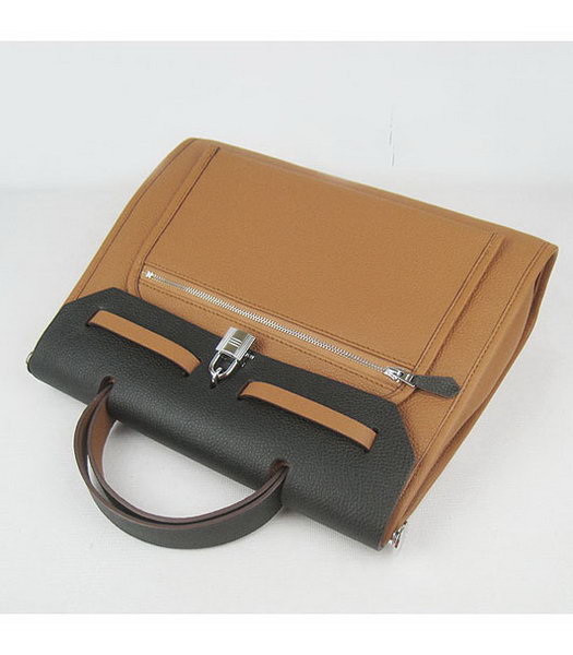 Hermes Kelly 32cm Light Coffee with Black Leather Silver Lock -3