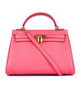 Hermes Kelly 32cm Lipstick Pink Togo Leather Bag with Golden Metal