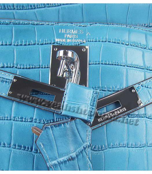 Hermes Kelly 32cm Middel Blue Togo Croc Veins Silver Metal-5