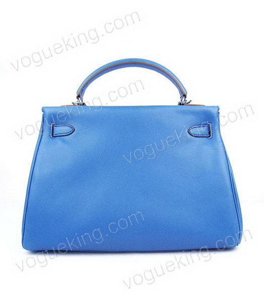 Hermes Kelly 32cm Middle Blue Plain Veins Bag with Silver Metal-2