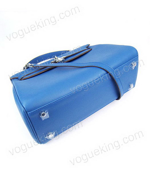 Hermes Kelly 32cm Middle Blue Plain Veins Bag with Silver Metal-3