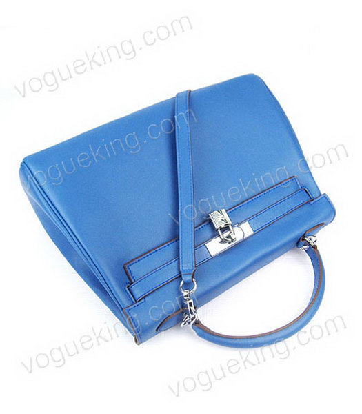 Hermes Kelly 32cm Middle Blue Plain Veins Bag with Silver Metal-4