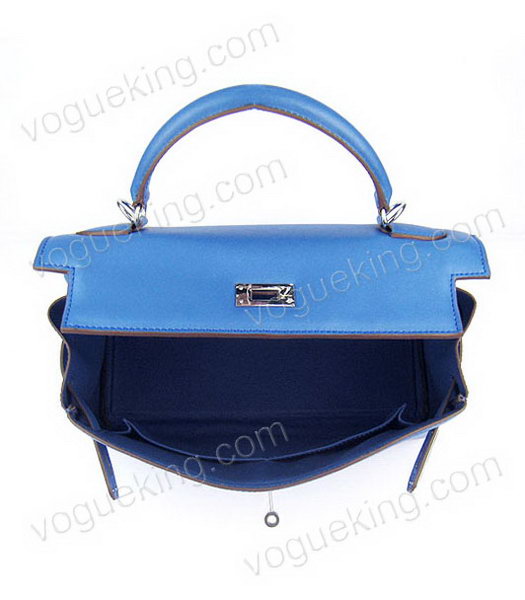 Hermes Kelly 32cm Middle Blue Plain Veins Bag with Silver Metal-5