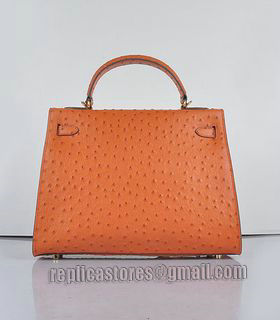 Hermes Kelly 32cm Orange Ostrich Veins Leather Bag with Golden Metal-2