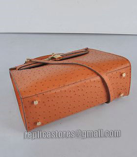 Hermes Kelly 32cm Orange Ostrich Veins Leather Bag with Golden Metal-3